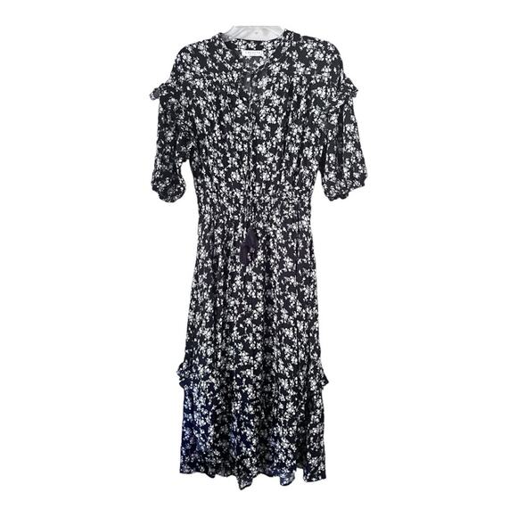 Calista Anthropologie Navy Blue Ditsy Floral Print Tiered Dress size Small - Picture 2 of 14